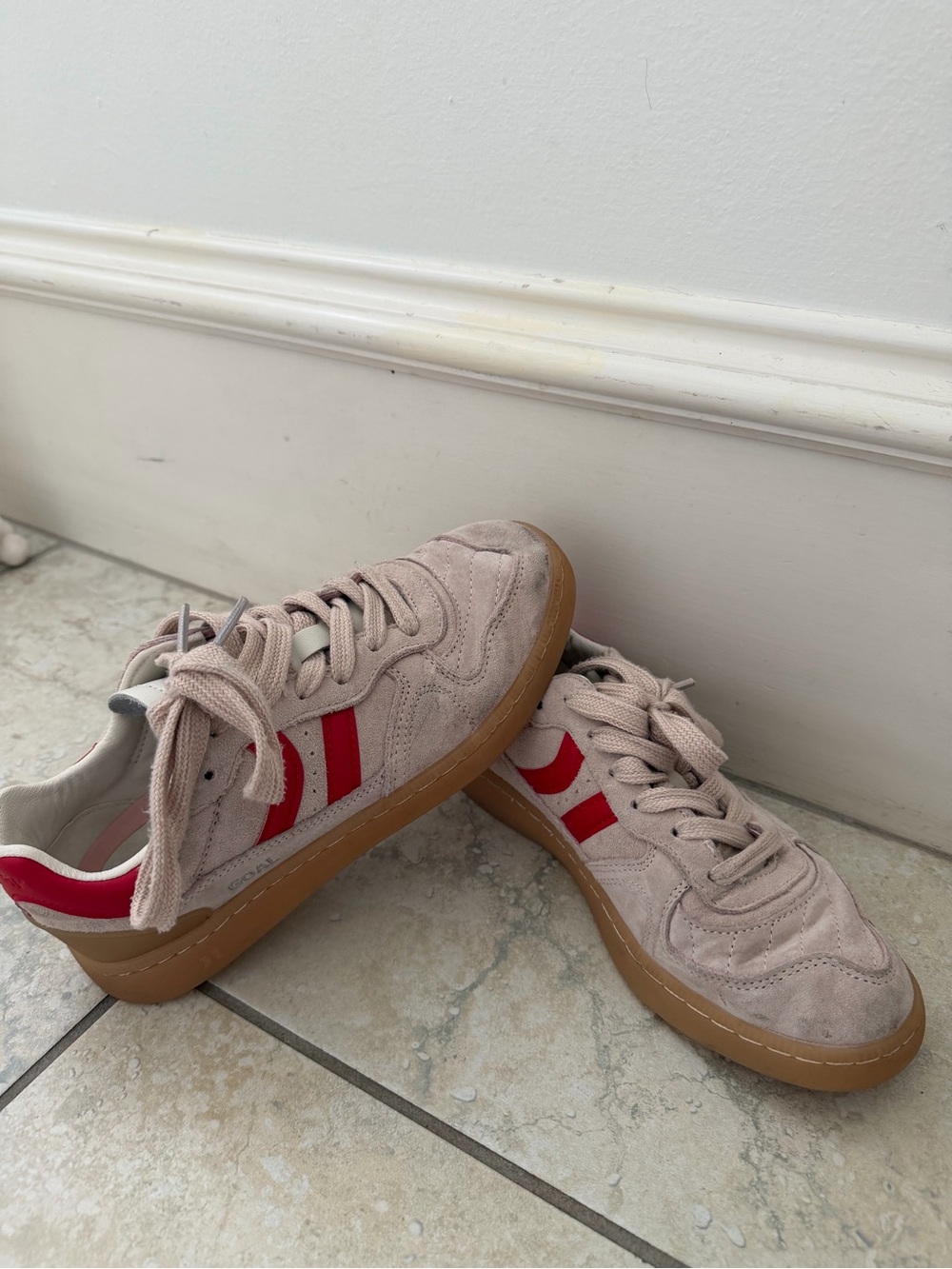 Coolway Suede Low-Top Sneakers with Red Stripe Detail